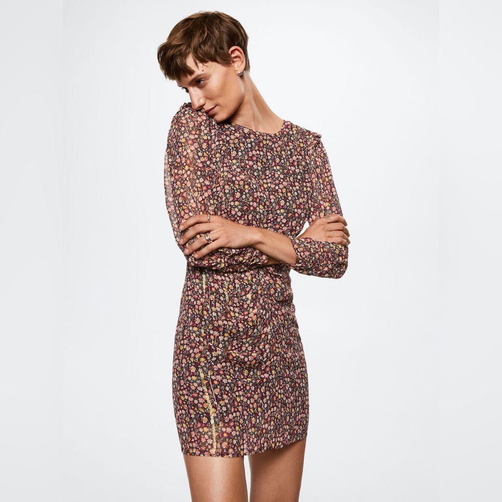 Mango Volcano Floral Mini Dress, Black/Multi,New